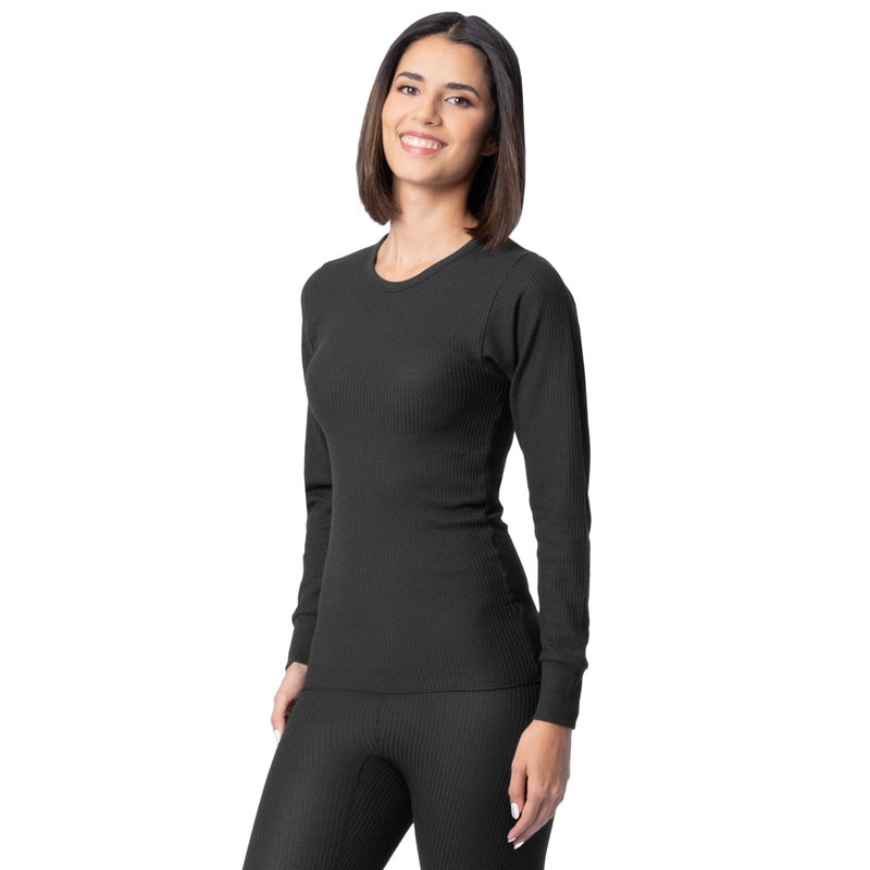 Indera Women's Traditional Thermals Underwear Long Sleeve Crew Top, Black, Medium - Image 4